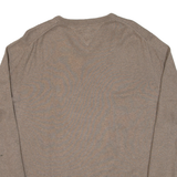 TOMMY HILFIGER Mens Jumper Brown V-Neck Tight Knit L