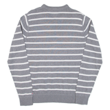 TOMMY HILFIGER Mens Patterned Jumper Grey Striped V-Neck Tight Knit S
