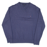 TOMMY HILFIGER Mens Jumper Blue V-Neck Tight Knit M