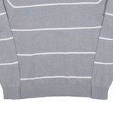 TOMMY HILFIGER Mens Jumper Grey Striped V-Neck Tight Knit S