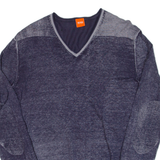 BOSS Lightweight Mens Jumper Grey V-Neck Tight Knit L