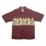 BAMBOO CAY Mens Hawaiian Shirt Maroon Floral M