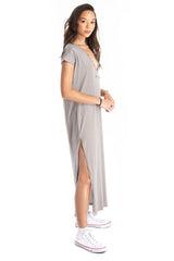 Maxi V Neck Dress - Organic Cotton - Grey
