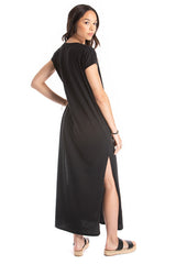 Maxi V Neck Dress - Organic Cotton - Black