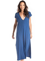 Maxi V Neck Dress - Organic Cotton - Blue