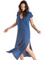 Maxi V Neck Dress - Organic Cotton - Blue