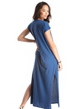 Maxi V Neck Dress - Organic Cotton - Blue