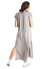 Maxi V Neck Dress - Organic Cotton - Grey