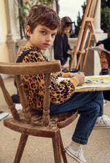 Kids Leopard Sweatshirt - Organic Cotton Raglan Jumper