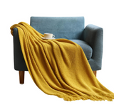 Anycozy Yellow Knitted Waffle Throw Blanket – Soft Tassel Sofa & Bed Cover