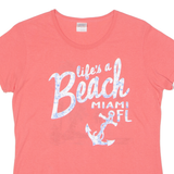 GILDAN Life's A Beach Miami Florida Womens T-Shirt Pink USA Crew Neck L