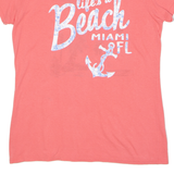 GILDAN Life's A Beach Miami Florida Womens T-Shirt Pink USA Crew Neck L