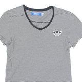 ADIDAS ORIGINALS Striped Womens T-Shirt Black V-Neck S