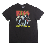 KISS World Tour '77 Mens Band T-Shirt Black Crew Neck L