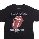 THE ROLLING STONES North American Tour 1975 Mens Band T-Shirt Black Crew Neck M