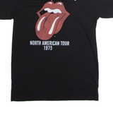 THE ROLLING STONES North American Tour 1975 Mens Band T-Shirt Black Crew Neck M