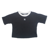 ADIDAS Cropped Womens T-Shirt Black Crew Neck UK 10
