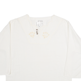 CURINTI Womens T-Shirt White Long Sleeve Button Neck M