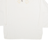 CURINTI Womens T-Shirt White Long Sleeve Button Neck M