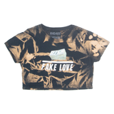 BADASS Acid Wash Fake Love Money Cropped Womens T-Shirt Black M