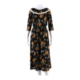 Womens A-Line Dress Black Floral Long Sleeve Long S