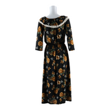 Womens A-Line Dress Black Floral Long Sleeve Long S