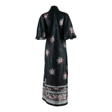 Belted Womens Maxi Dress Black Floral Long S