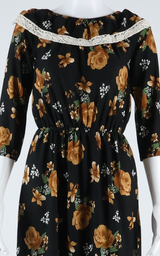 Womens A-Line Dress Black Floral Long Sleeve Long S
