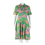 JERSEY Womens Skater Dress Green Floral Short Sleeve Midi M