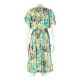 Womens A-Line Dress White Viscose 90s Floral Short Sleeve Midi S