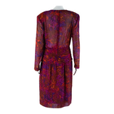 DEBORA Womens Pencil Dress Purple Viscose 90s Crazy Pattern Midi S