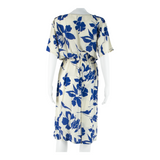 AURORA VILLA Sheer Womens Fit & Flare Dress Beige 90s Floral Midi S