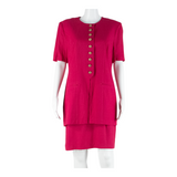 PERCEPTIONS Womens Jacket Dress Pink 90s Short Sleeve Knee Length M