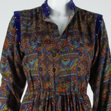 Womens A-Line Dress Brown 90s Crazy Pattern Long Sleeve Midi S