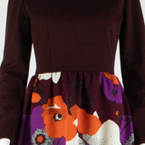 Womens Skater Dress Maroon Floral Long Sleeve Knee Length S