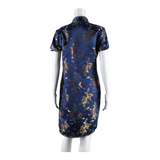 ALEX LINE Side Slit Dragons Womens Pencil Dress Blue Floral Short Sleeve Midi M