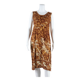 Tie Back Womens Shift Dress Brown Floral Sleeveless Midi S