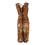 Tie Back Womens Shift Dress Brown Floral Sleeveless Midi S