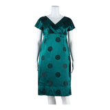 MISS ELLIETTE Bow Back Lined Womens Day Dress Green Geometric Midi XS