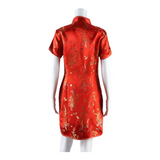 JIN YUE FU SHI Side Slits Dragons Womens Pencil Dress Red Floral Short S