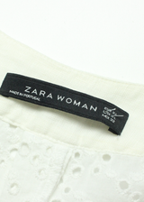 ZARA Belted Hole Design Womens Shirt Dress White Lace Long Sleeve Midi XL