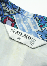 MARKWALD Collared Womens Shirt Dress Blue Geometric Short Sleeve Long UK 12