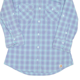 CARHARTT Womens Shirt Blue Check 3/4 Sleeve S