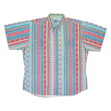 AMERICAN HERO Mens Denim Shirt Blue Crazy Pattern XL