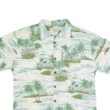 BULL HEAD Palm Tree Print Mens Hawaiian Shirt White Floral M
