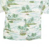 BULL HEAD Palm Tree Print Mens Hawaiian Shirt White Floral M
