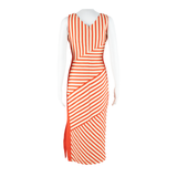 KAREN MILLEN Womens Pencil Dress Red Striped Sleeveless Midi UK 10