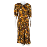 Womens Day Dress Brown Floral Short Sleeve Midi M