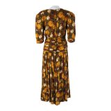 Womens Day Dress Brown Floral Short Sleeve Midi M