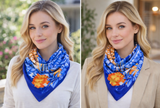 Anyyou Fashion Premium Satin Square Scarf – Romantic Floral Blue Silk-Feel Neckwrap for Women